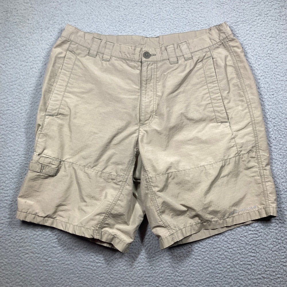 Columbia Cargo Shorts Men 36 Tan Omni-Shade 9 in Inseam Ripstop Gorpcore Hiking